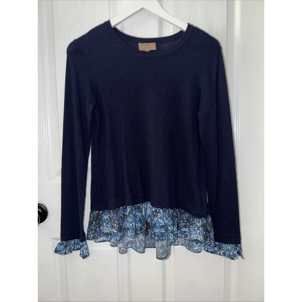 Kachel x Anthropologie Wool Blend Mix-Media Layered Sweater Sz 4 Blue